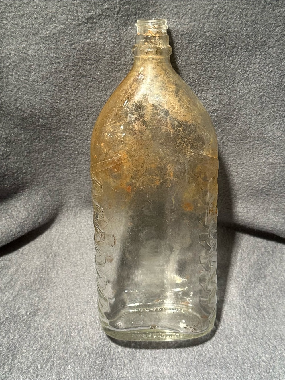 Clear Glass Vintage ArtDeco Bottle with Rust Patina